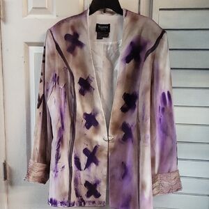 UPCYCLED FUN GRAPHICS Women's Purple and Cream Jacket, SIZE XL